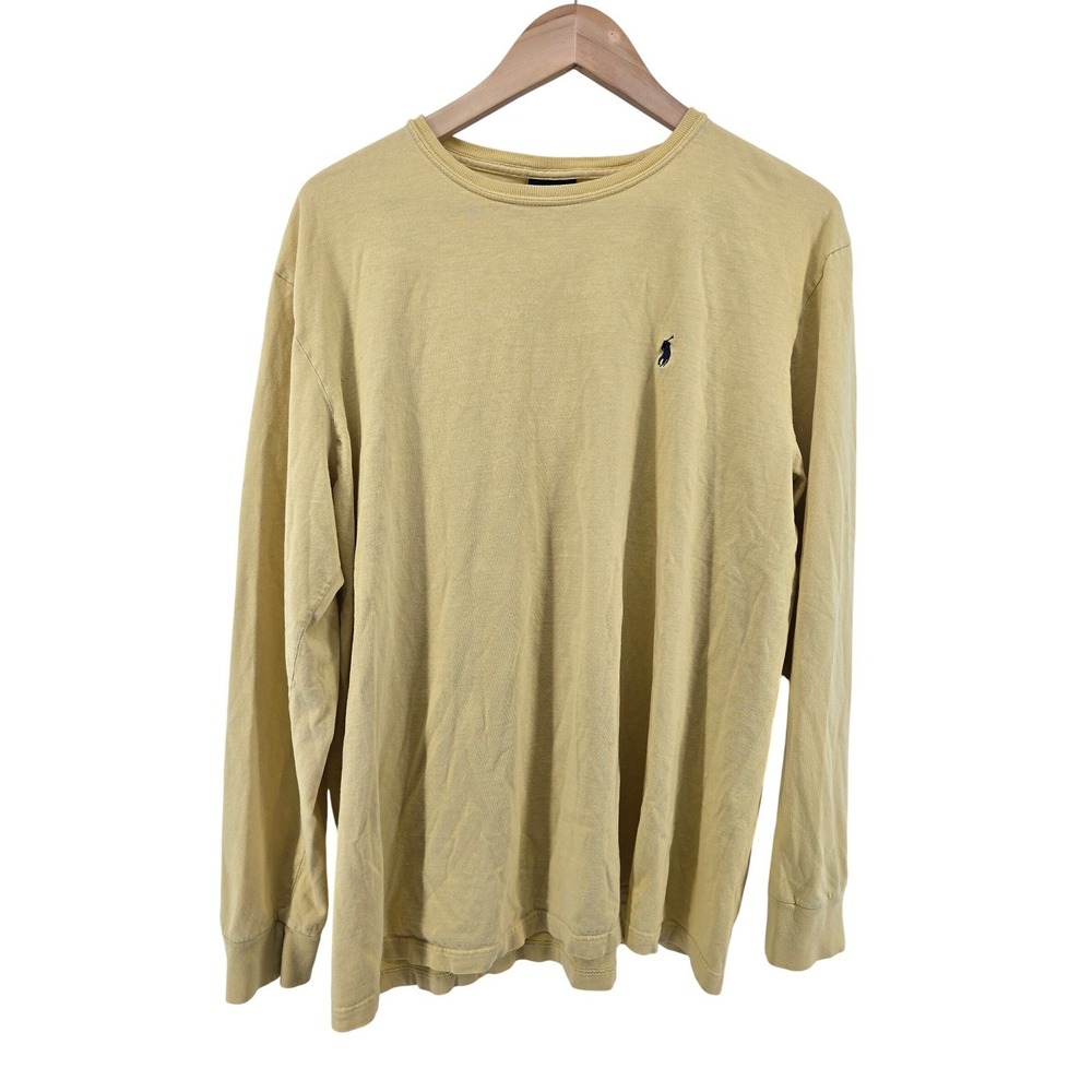 Polo Ralph Lauren T-Shirt Mens Large Yellow Long Sleeve Pony Logo Cotton Tee